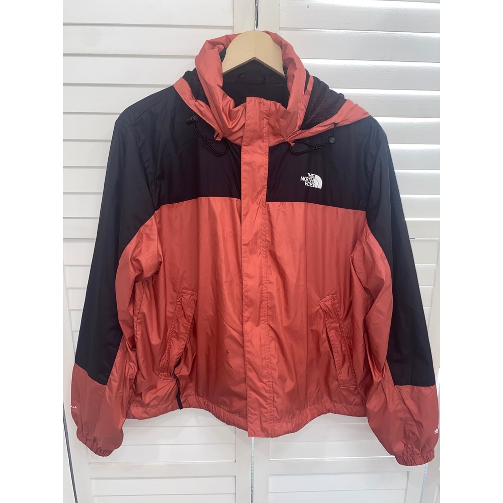 The North Face Windbreaker Women XL Coral Black Colorblock Hooded Jacket
